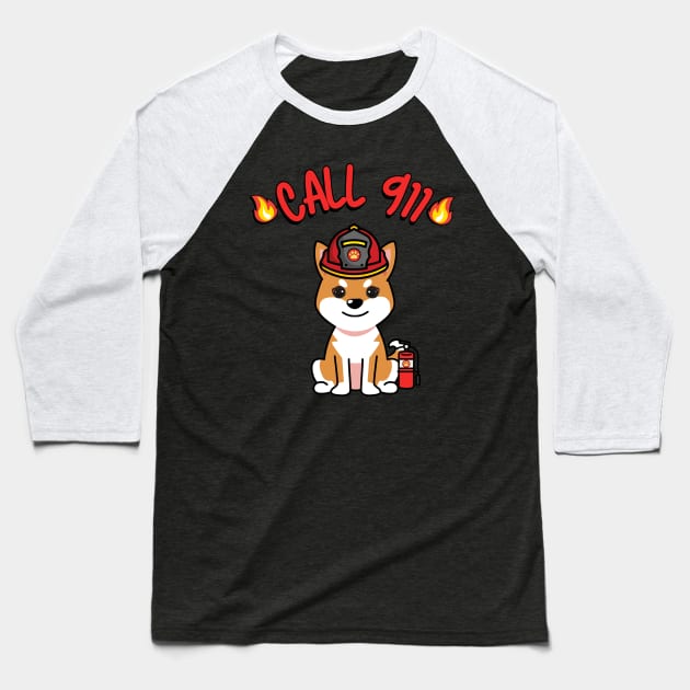 Cute orange dog is a firefighter Baseball T-Shirt by Pet Station